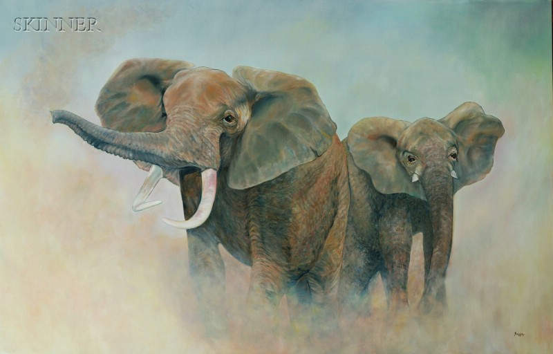 Appraisal: Nancie Zwerlein American th Century Elephants Roaming the Serengeti Plain