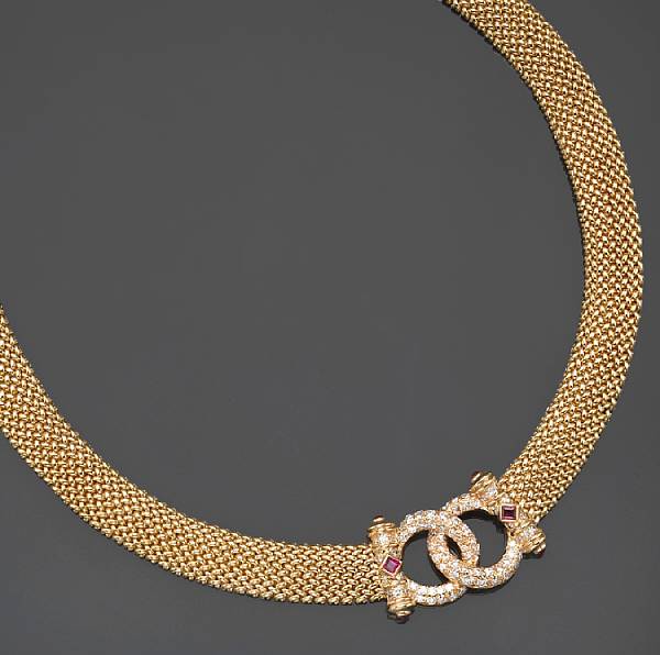 Appraisal: A diamond ruby and k gold necklace estimated total diamond