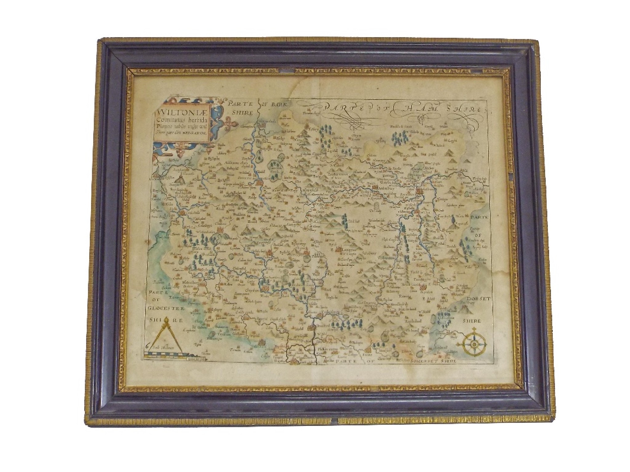 Appraisal: Antique map of Wiltshire hand coloured x framed