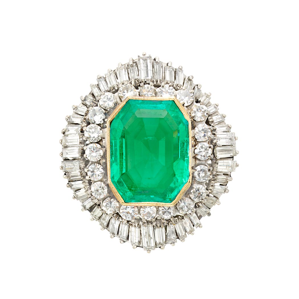 Appraisal: Two-Color Gold Emerald and Diamond Ring White yellow gold one