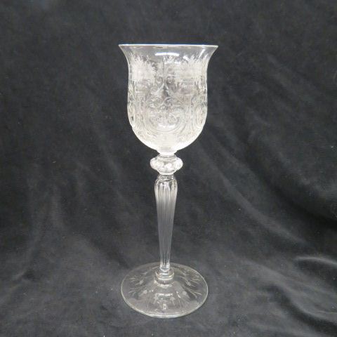 Appraisal: Steuben Engraved Crystal Wine Goblet superb quality tall signed excellent