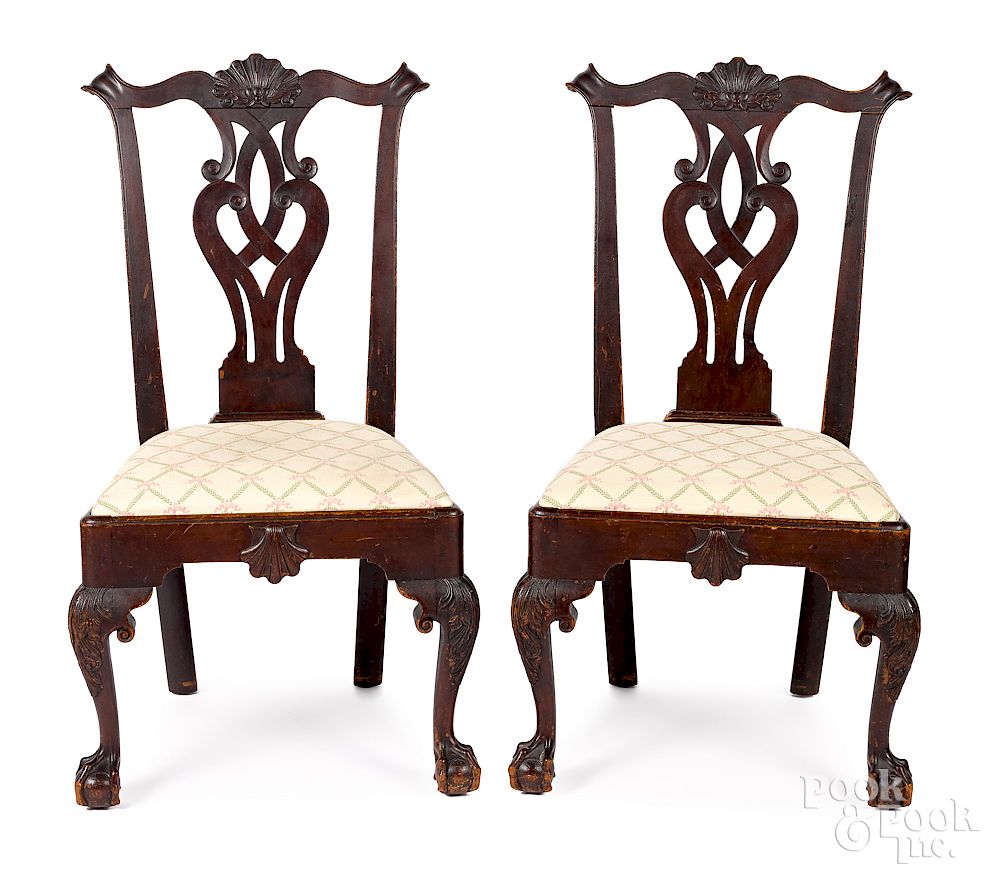 Appraisal: Pair of Philadelphia Chippendale walnut chairs Exclusive on Bidsquare An