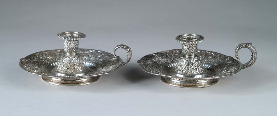 Appraisal: PAIR OF TIFFANY SILVER CANDLEHOLDERS Beautiful pair of candleholders has