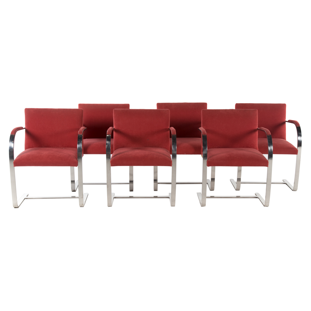 Appraisal: Set of six flat bar Brno chairs designed by Mies