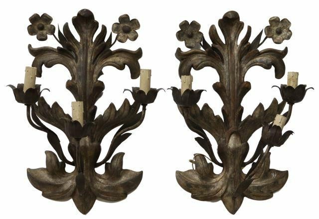 Appraisal: pair Italian floral carved wall sconces early th c having