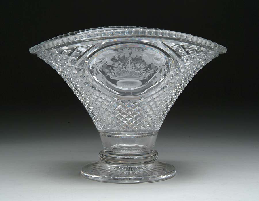 Appraisal: CUT GLASS VASE Large vase has diamond cutting with engraved