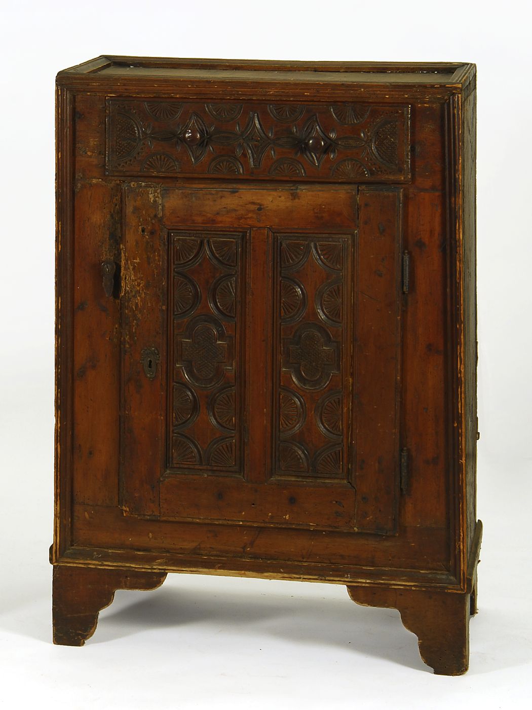 Appraisal: ANTIQUE CONTINENTAL CUPBOARD th CenturyProbably Swedish In pine Geometric and