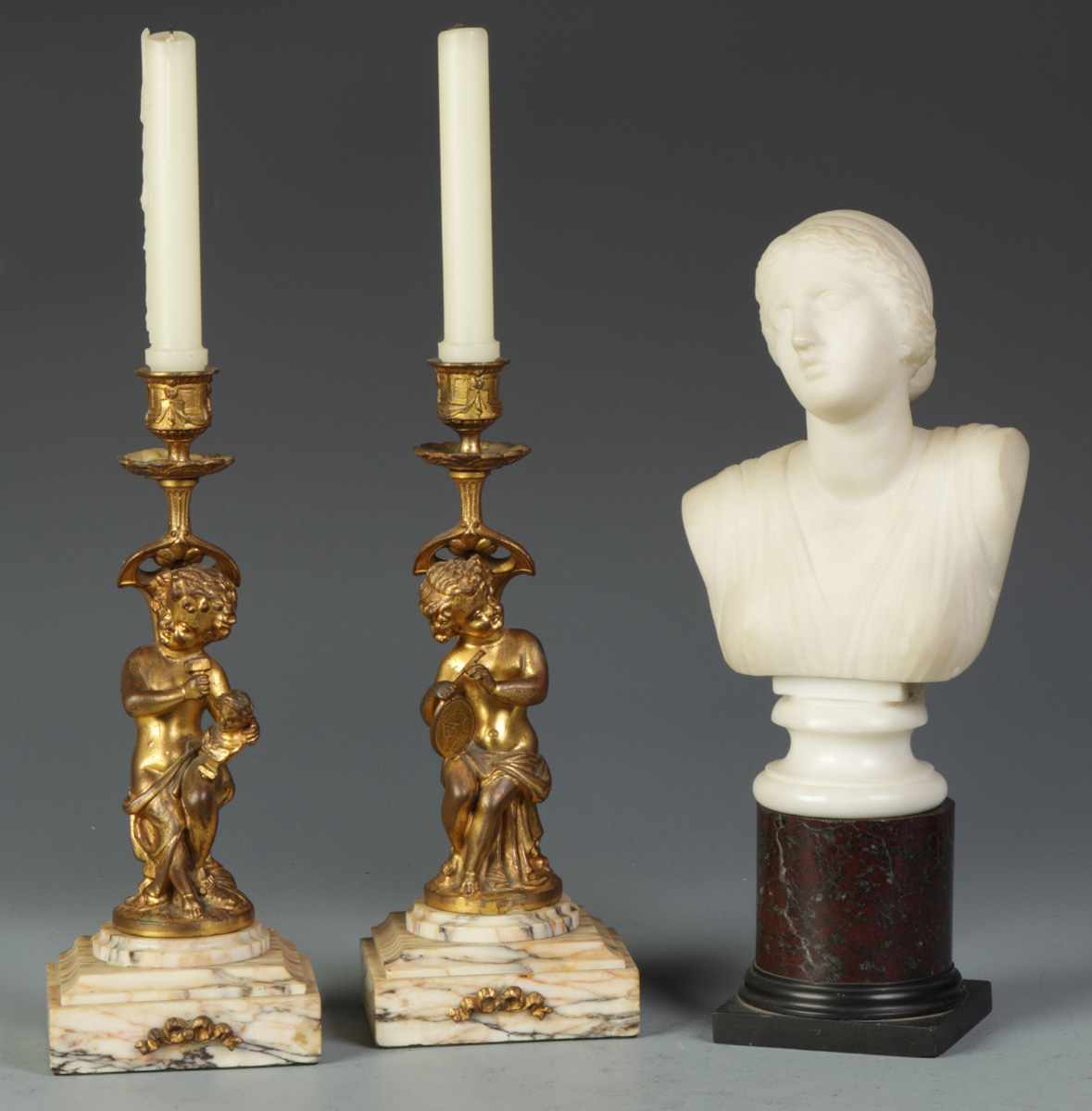 Appraisal: Pair of Putti Candelabras Classical Alabaster Bust of a lady