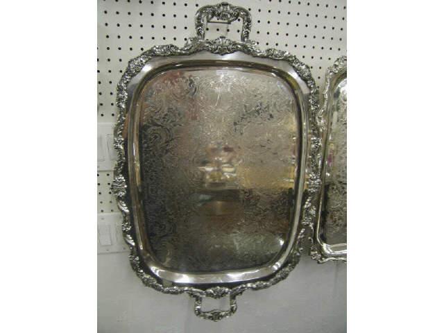 Appraisal: Fine Large Silverplate Footed Tray handled floral border engraved designs