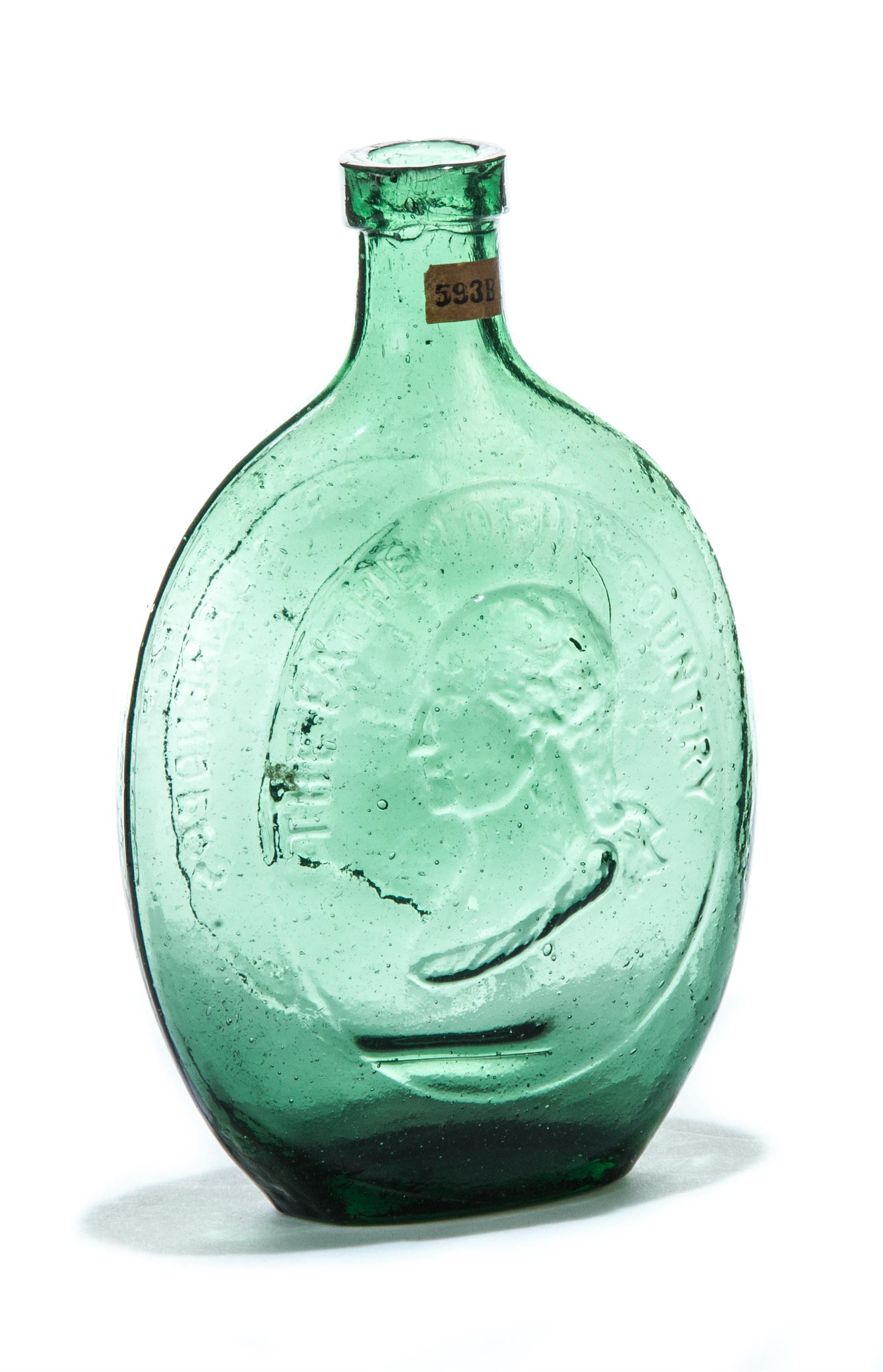 Appraisal: AMERICAN HISTORIC BLOWN GLASS FLASK Second quarter- th century Green