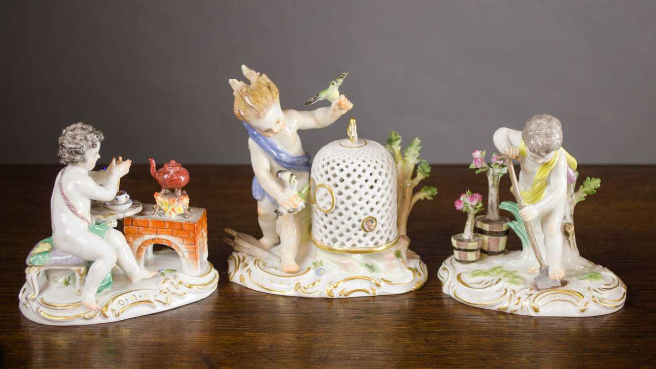 Appraisal: THREE MEISSEN PORCELAIN FIGURINES from the Elements series modeled by