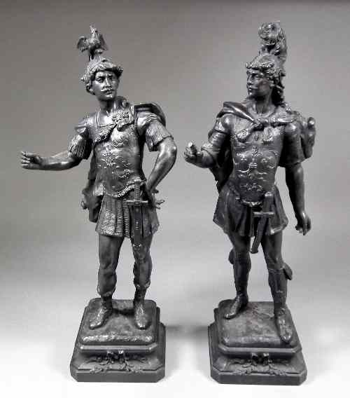 Appraisal: A pair of late th Century Continental black painted spelter