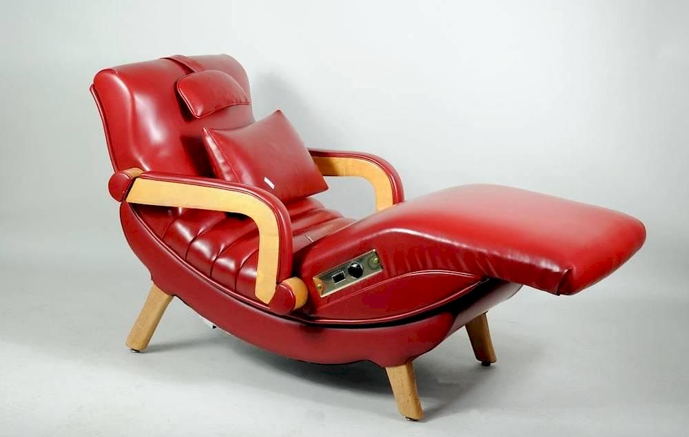 Appraisal: Modernist Red Vinyl Power Chair Modernist red vinyl power reclining