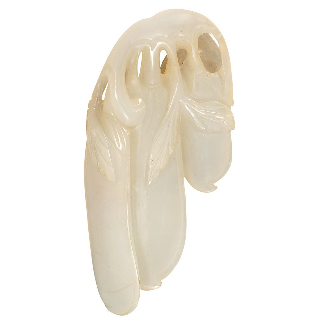 Appraisal: Chinese White Jade Carving of Peapods th Century The delicately