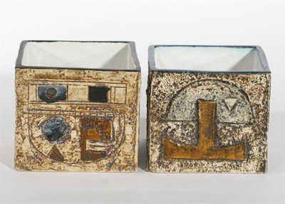 Appraisal: A pair of Troika Pottery Cube vases modelled in low