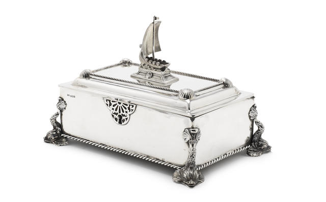 Appraisal: A silver casket by Walker Hall Sheffield Rectangular form the