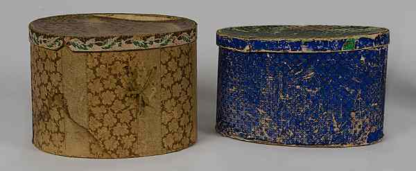 Appraisal: Two Wall Paper Band Boxes American Two oval band boxes