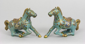 Appraisal: A Pair of th Century Chinese Cloisonne Horse Figurines A