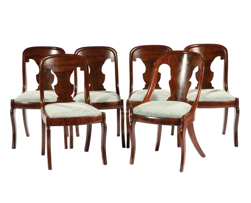 Appraisal: Five American Classical-Style Carved Mahogany Side Chairs Joseph Bruno New