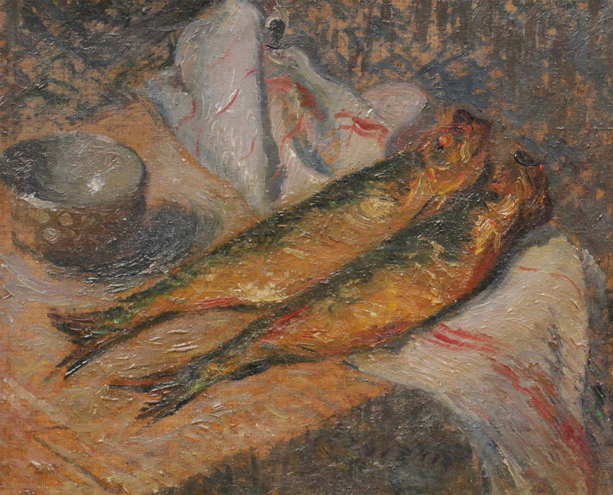 Appraisal: LOISEAU Gustave French - Still Life with Fish Oil Canvas