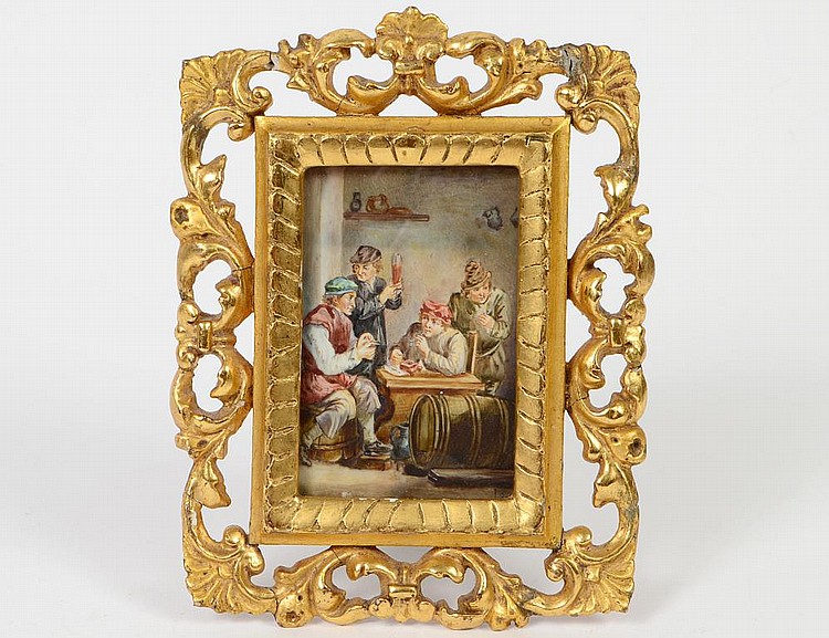 Appraisal: AFTER TIENERS PAINTED MINIATURE OF A TAVERN SCENE th Century