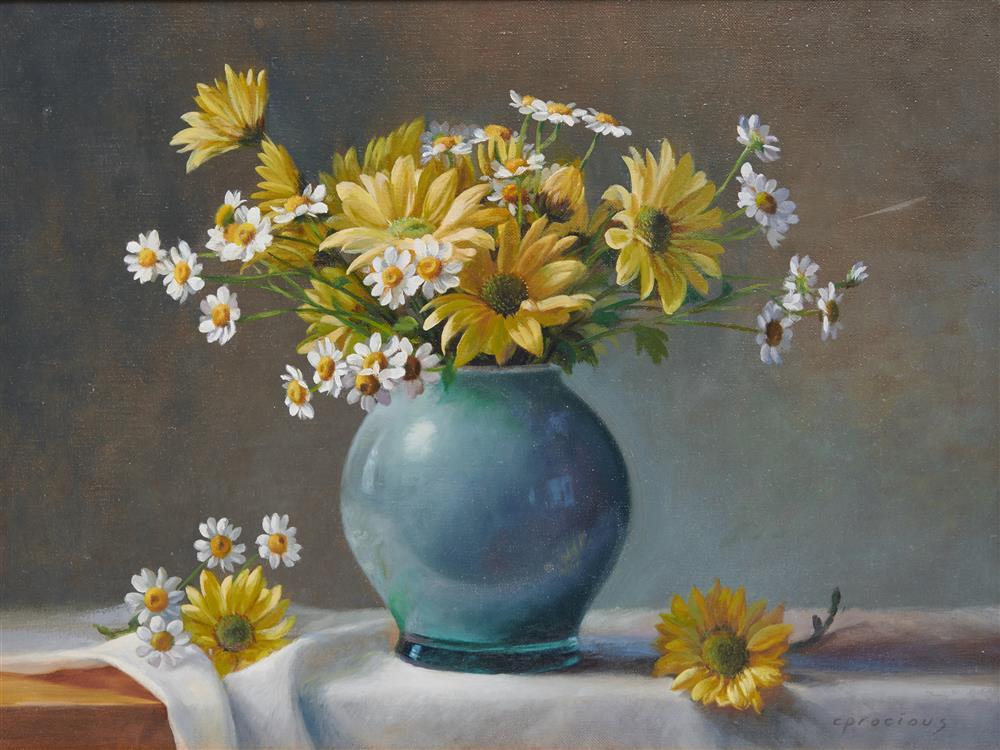 Appraisal: CINDY PROCIOUS American b Daisies and Blackeyed Susans oil on