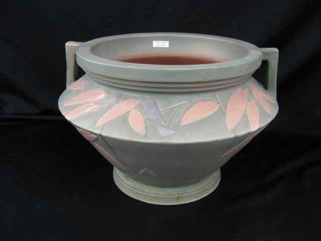 Appraisal: Roseville ''Futura'' Art Pottery Jardiniere deco leaf design in grey