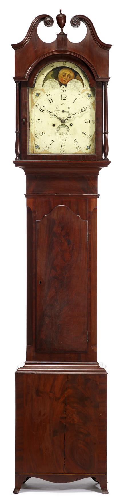 Appraisal: Walnut tall case clock griffith owen philadelphia pa late th