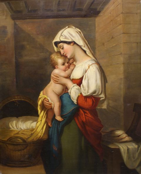 Appraisal: Luigi Pompignoli Italian Mother and Child oil on canvas x