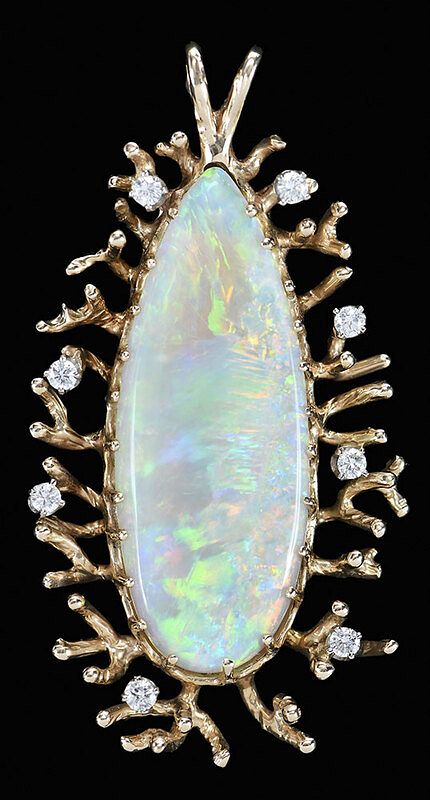 Appraisal: kt Opal and Diamond Pendant one elongated pear shape opal