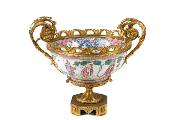 Appraisal: A Chinese porcelain bronze mounted center bowl height in width