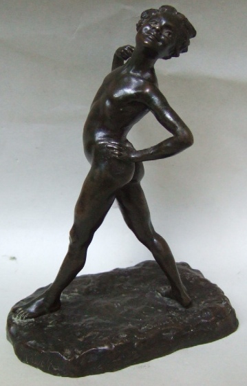 Appraisal: B Badell Bouchard a painted bronze figure of Puck Susse