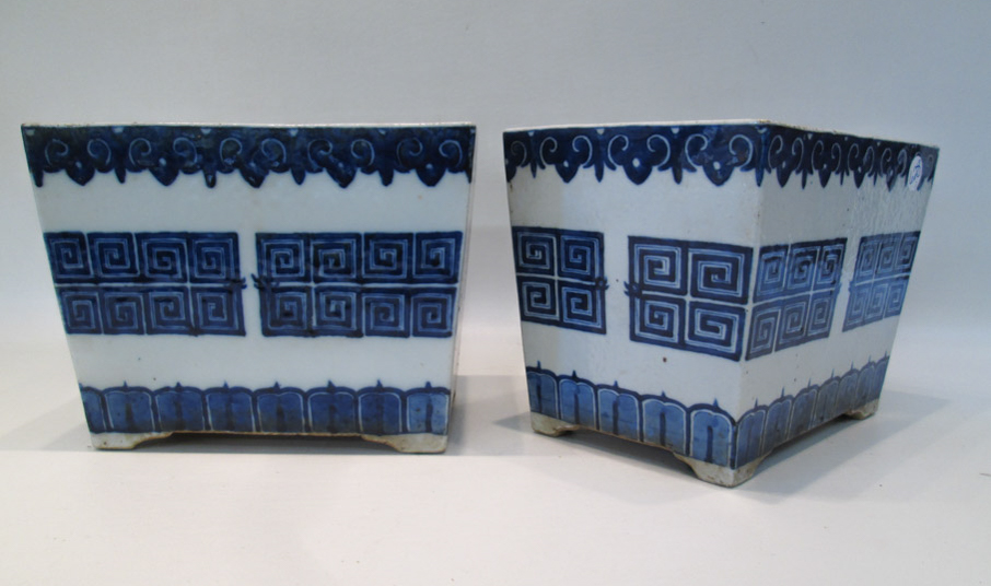 Appraisal: PAIR OF CHINESE PORCELAIN BLUE AND WHITE JARDINIERES of rectangular