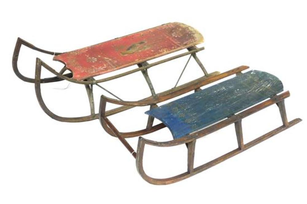 Appraisal: Two painted child's sleds including one red with white stenciled