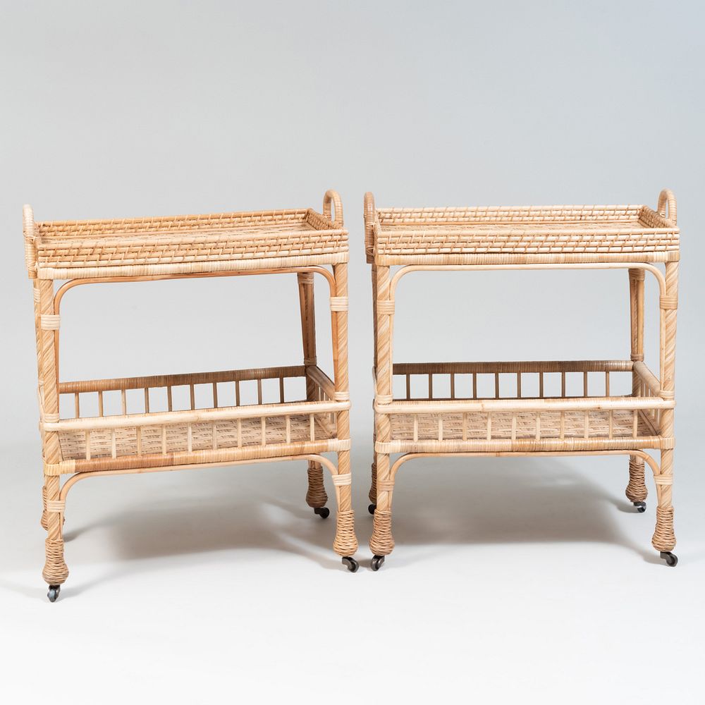 Appraisal: Pair of Wicker Two Tier Bar Carts of Recent Manufacturer