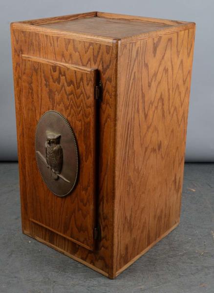 Appraisal: Oak Wood Cabinet Slot Machine Stand With Owl Has bronze