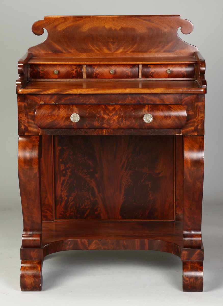 Appraisal: Empire Wash Stand C 's Figured mahogany Cutout backsplash scroll