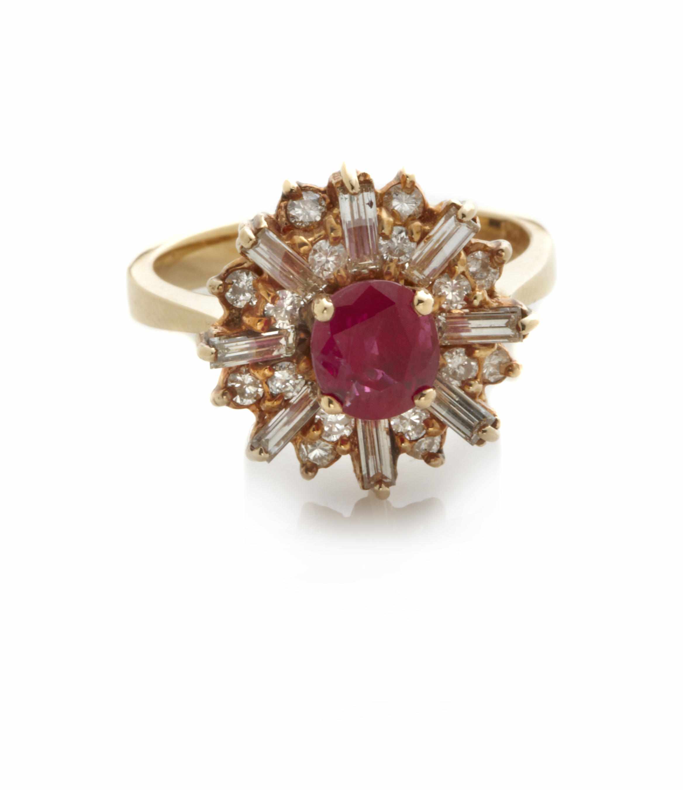 Appraisal: A ruby diamond and k gold cluster ring size