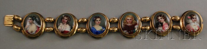 Appraisal: kt Gold and Enameled Portrait Bracelet composed of kt gold