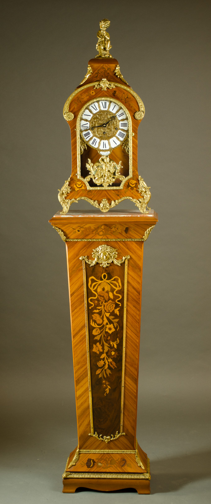 Appraisal: LOUIS XV STYLE INLAID CLOCK ON MATCHING PEDESTAL Italian made