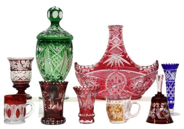 Appraisal: lot of Bohemian cut-to-clear crystal tableware highlights include ruby-cut-to-clear beaker