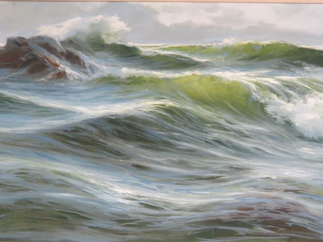 Appraisal: E Johnson Robinson oil Runnind Wild waves crashing along the