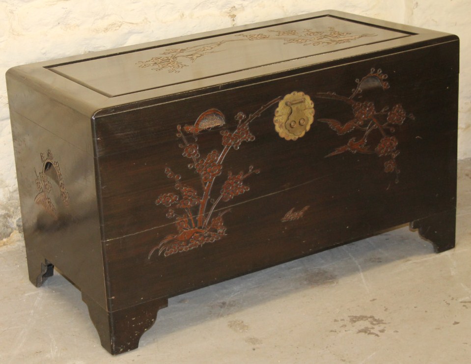 Appraisal: A thC camphor wood chest in the eastern taste of