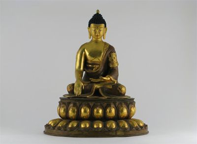 Appraisal: A large Tibeto-Chinese gilt copper figure of Buddha seated in