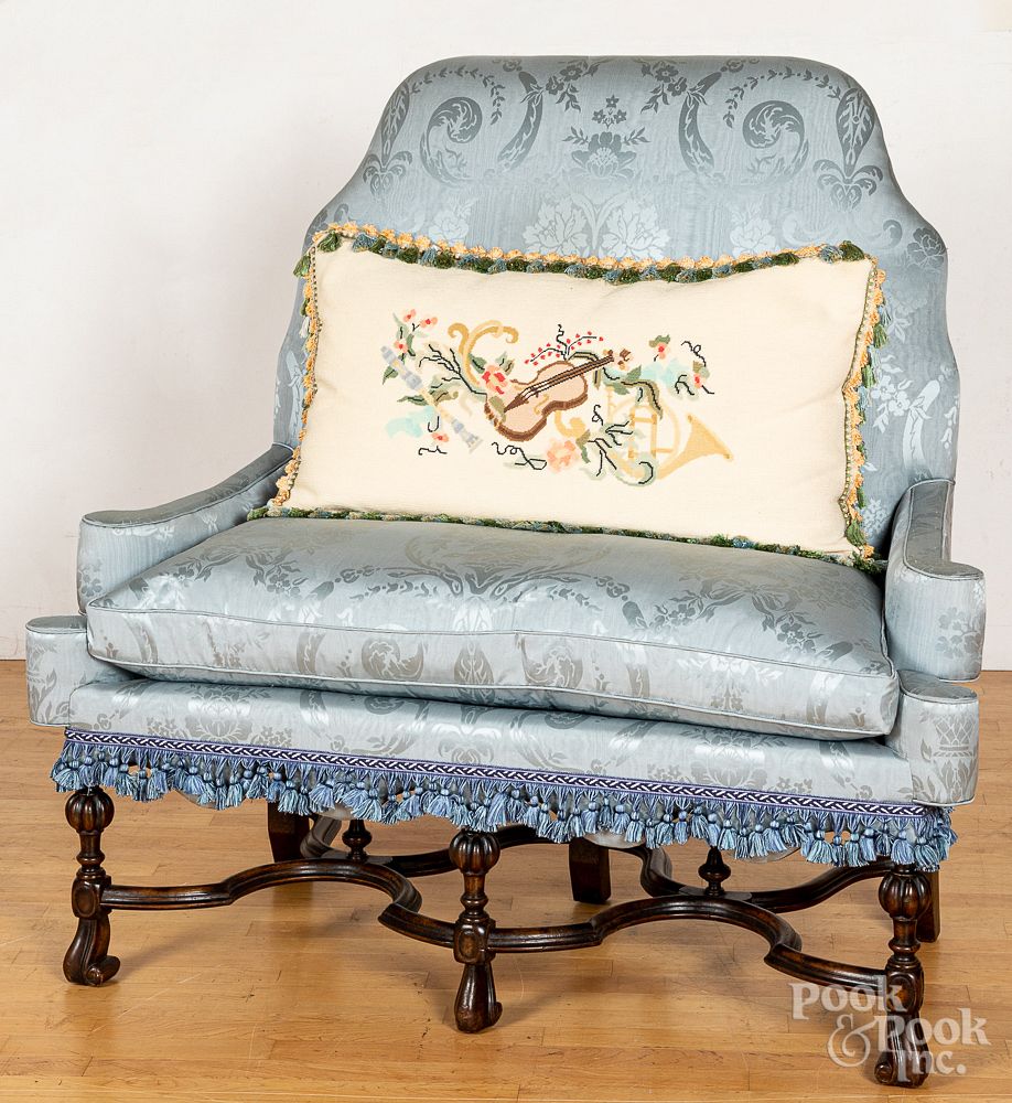 Appraisal: Silk Scalamandre upholstered William and Mary sty Silk Scalamandre upholstered