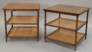 Appraisal: Pair of three tiered caned faux bamboo end tables Madmen