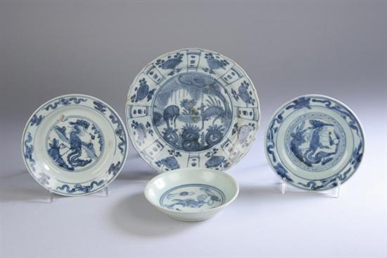 Appraisal: THREE CHINESE KRAAK BLUE AND WHITE PORCELAIN DISHES Wanli period