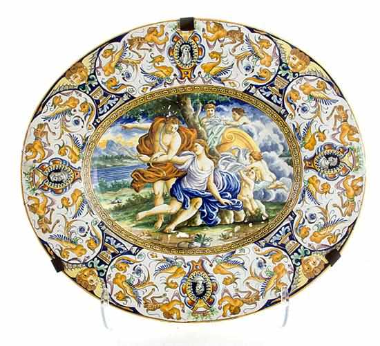 Appraisal: Italian majolica oval charger late th th century wide highly