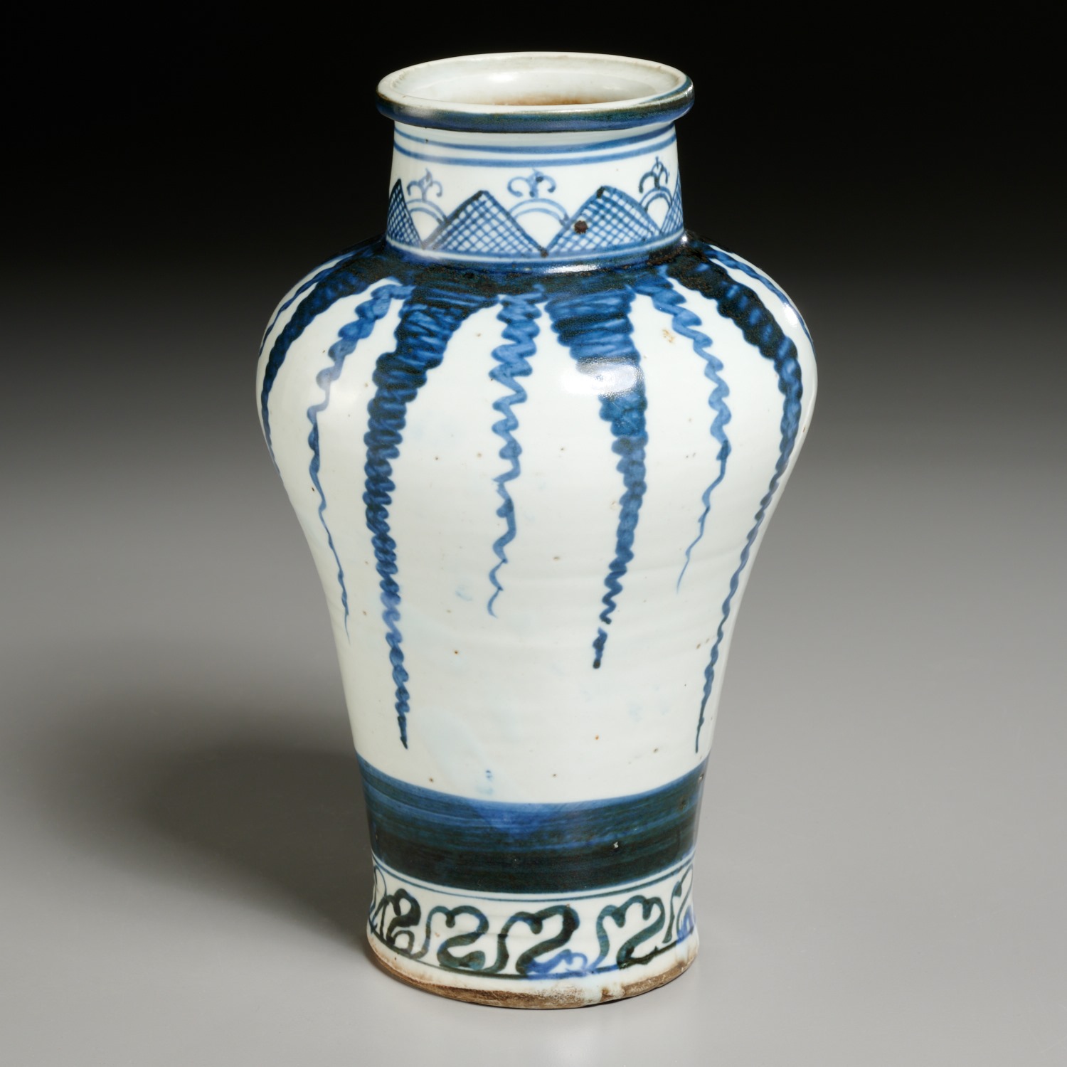 Appraisal: CHINESE BLUE AND WHITE MEIPING VASE Possibly early Qing Dynasty