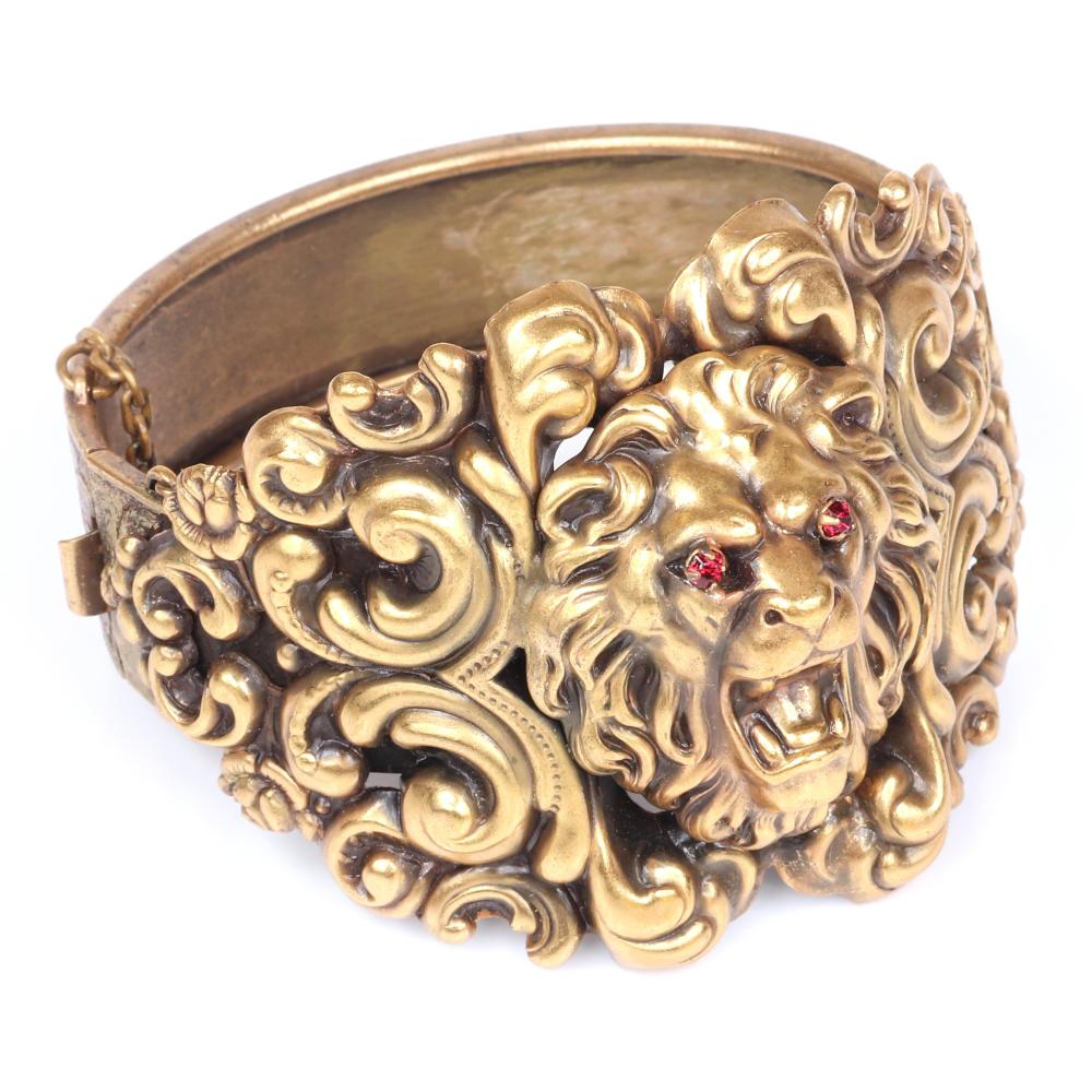 Appraisal: JOSEFF OF HOLLYWOOD BAROQUE REVIVAL BRASS REPOUSSE BANGLE BRACELET WITH